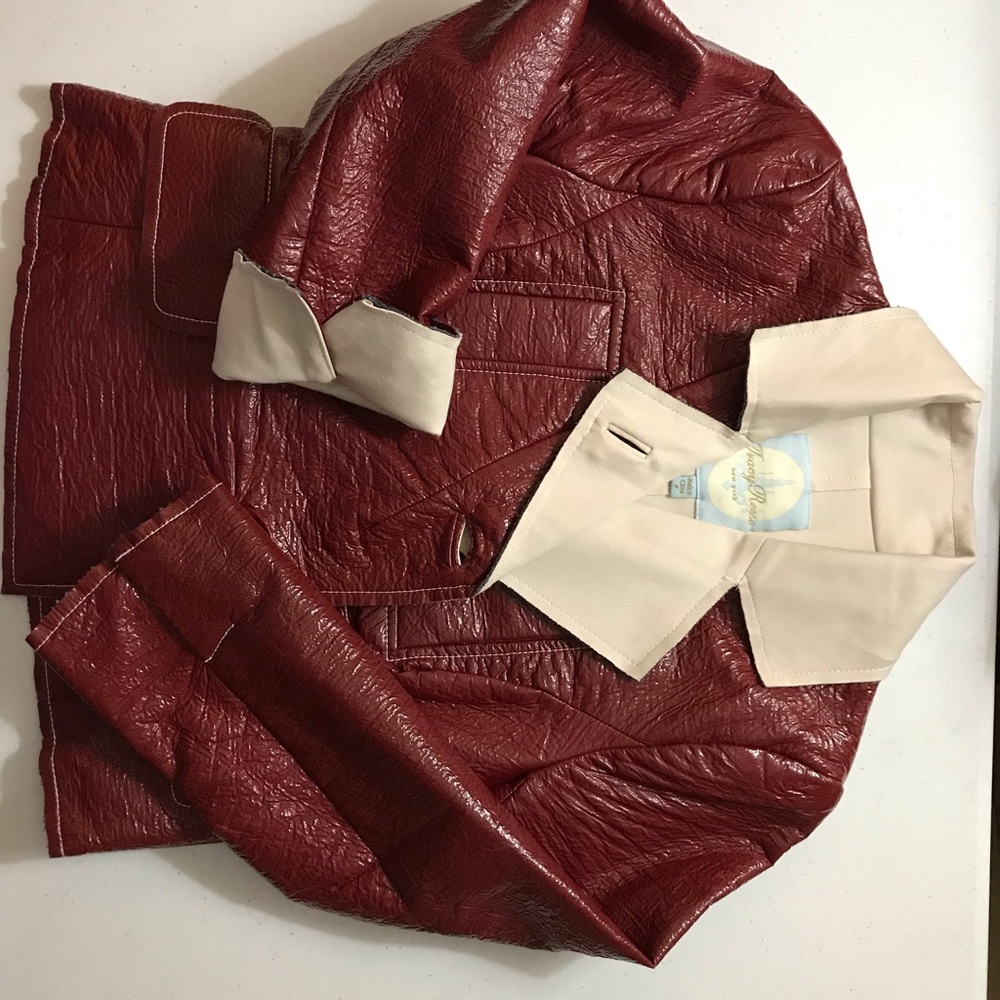 Red patent leather cropped jacket
